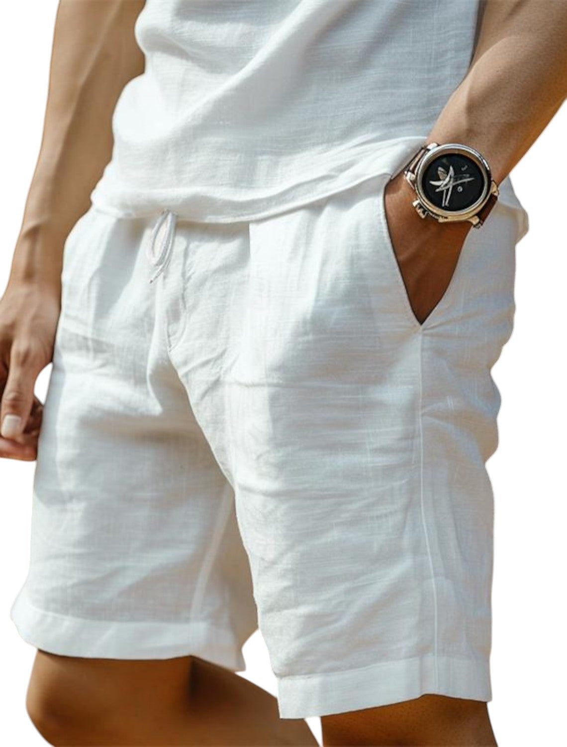 Men's drawstring linen summer shorts