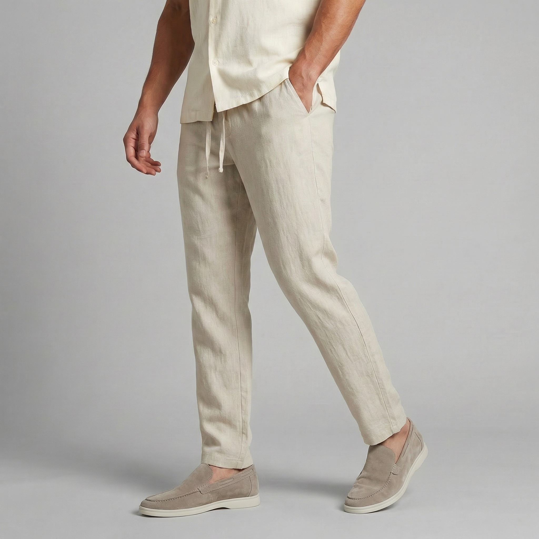 Men's linen tapered summer trousers