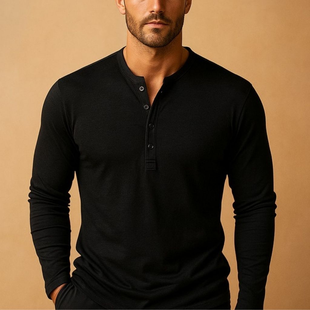 Men's long sleeve button-front henley