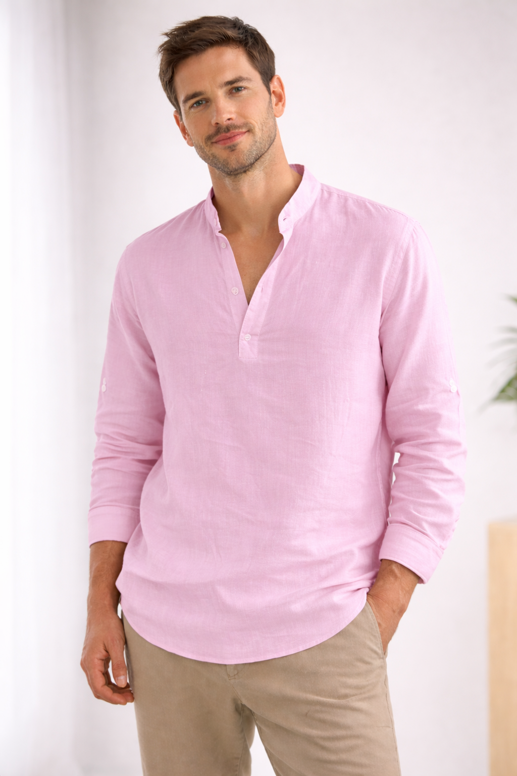 Men's long sleeve henley summer shirt