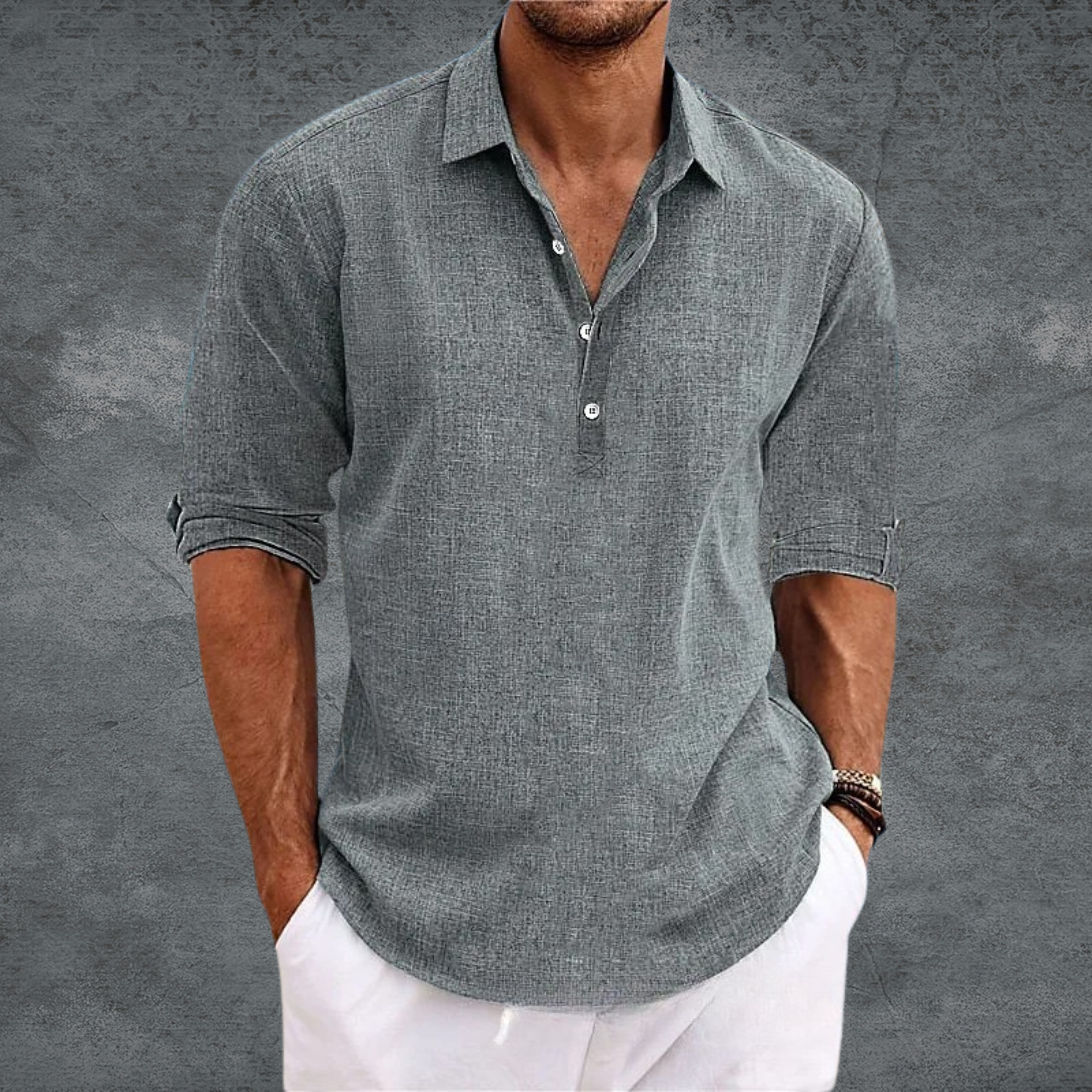 Men's long sleeve open collar shirt