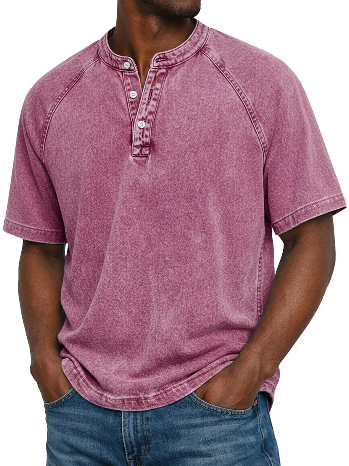 Men's short sleeve washed henley t-shirt