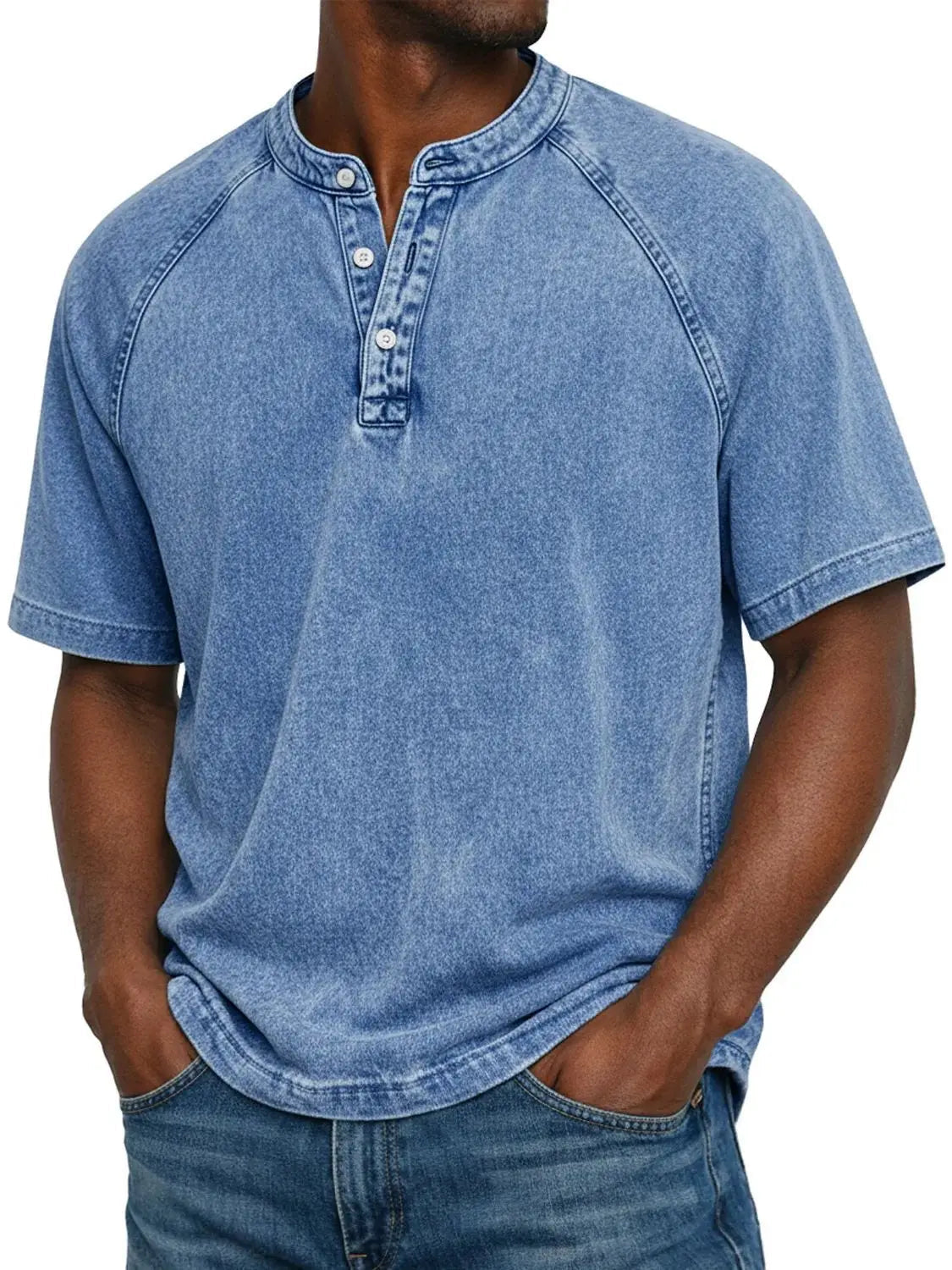 Men's short sleeve washed henley t-shirt