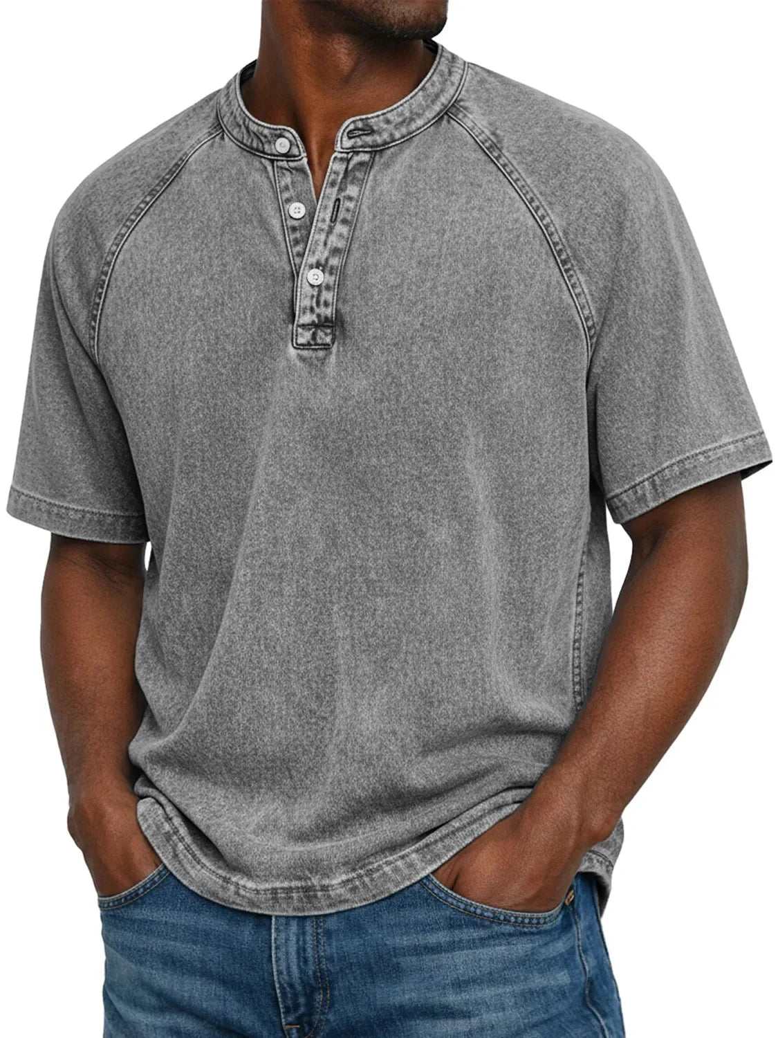Men's short sleeve washed henley t-shirt