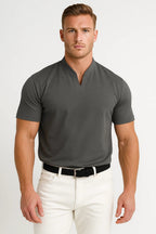 Men's slim fit short sleeve split-collar shirt