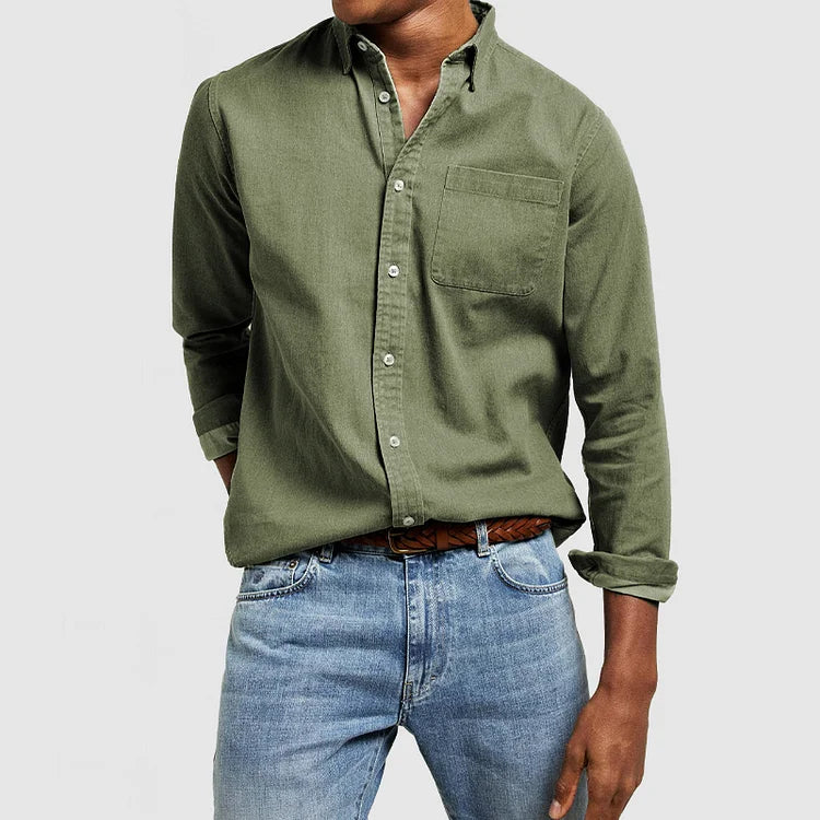 Men's spread-collar long sleeve shirt