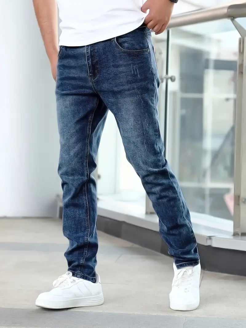 Men's straight leg washed denim jeans