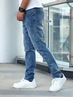 Men's straight leg washed denim jeans