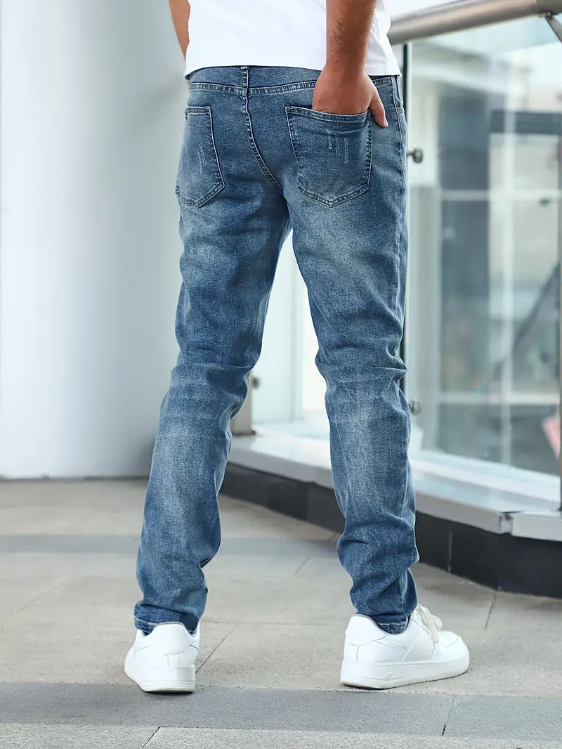 Men's straight leg washed denim jeans