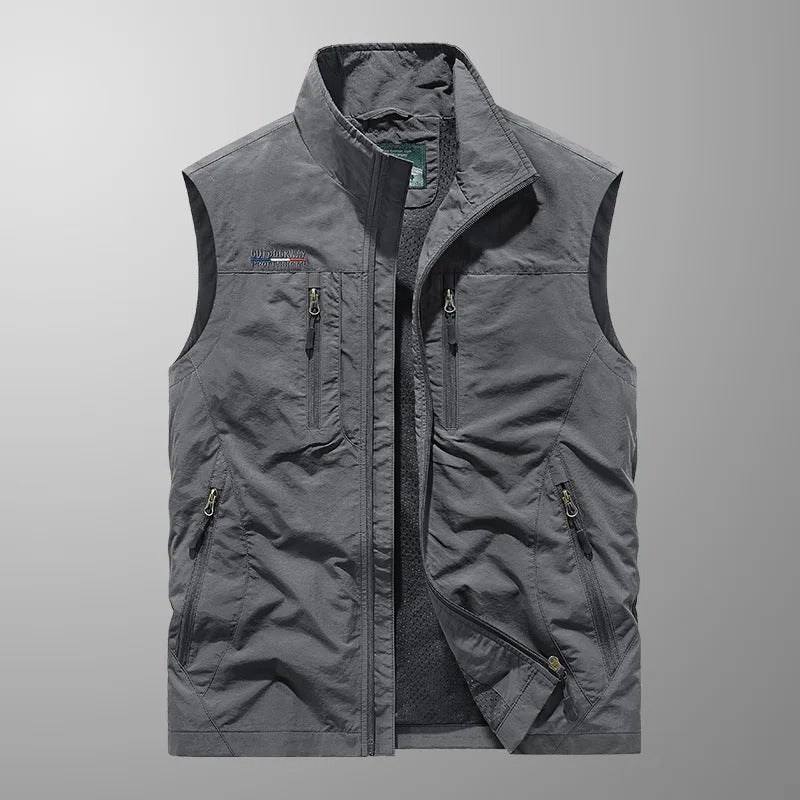 Men's zip-front stand-collar sleeveless jacket