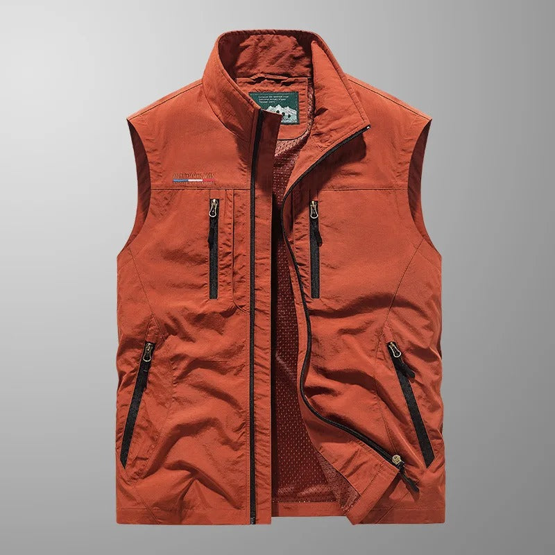 Men's zip-front stand-collar sleeveless jacket