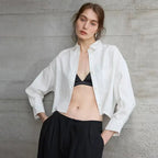 Women's cropped oversized long sleeve shirt
