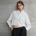 Women's cropped oversized long sleeve shirt