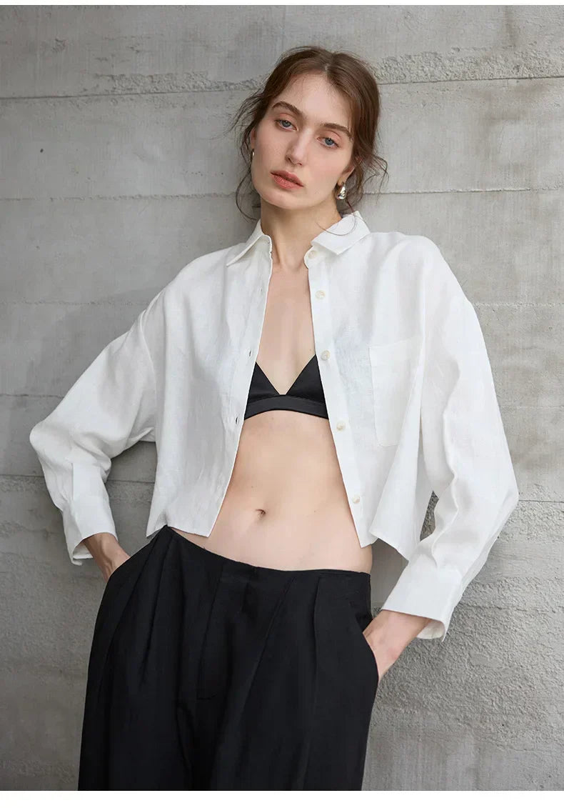 Women's cropped oversized long sleeve shirt