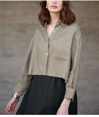 Women's cropped oversized long sleeve shirt