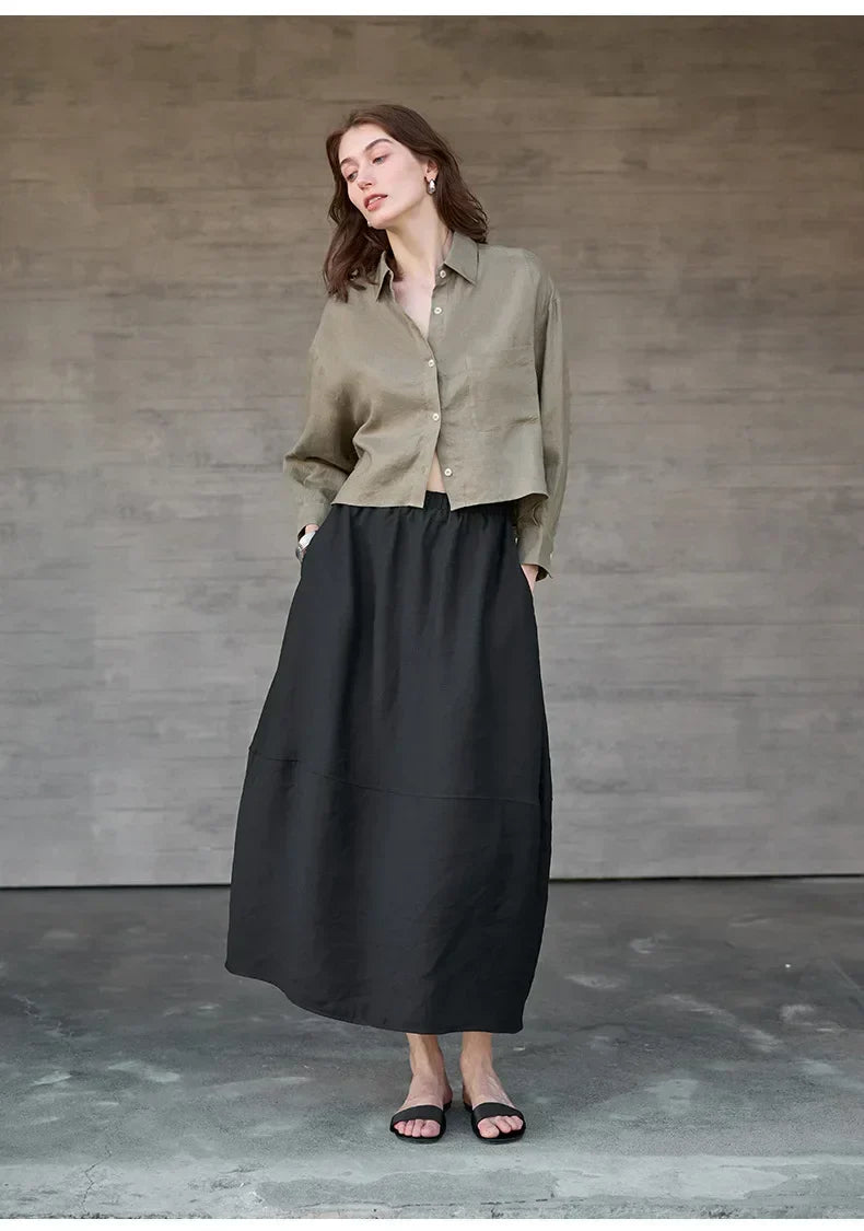 Women's cropped oversized long sleeve shirt