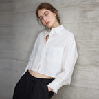 Women's cropped oversized long sleeve shirt