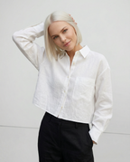 Women's cropped oversized long sleeve shirt