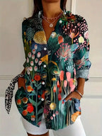 Women's abstract print button-front blouse
