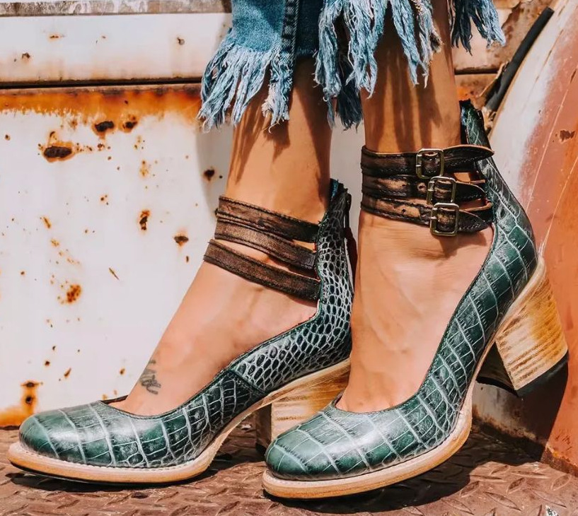 Women's block heel ankle strap sandals