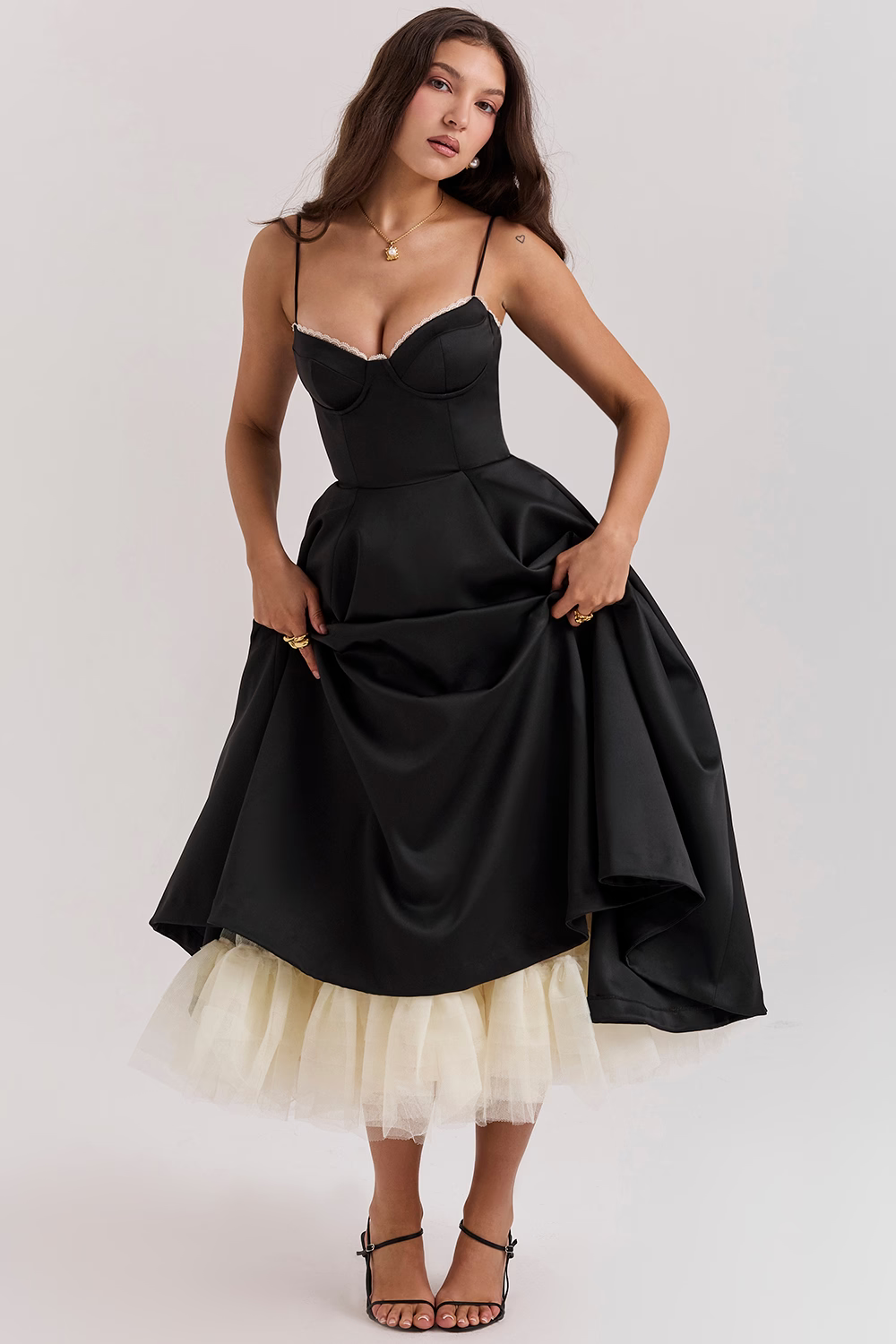 Women's bustier midi wedding guest dress