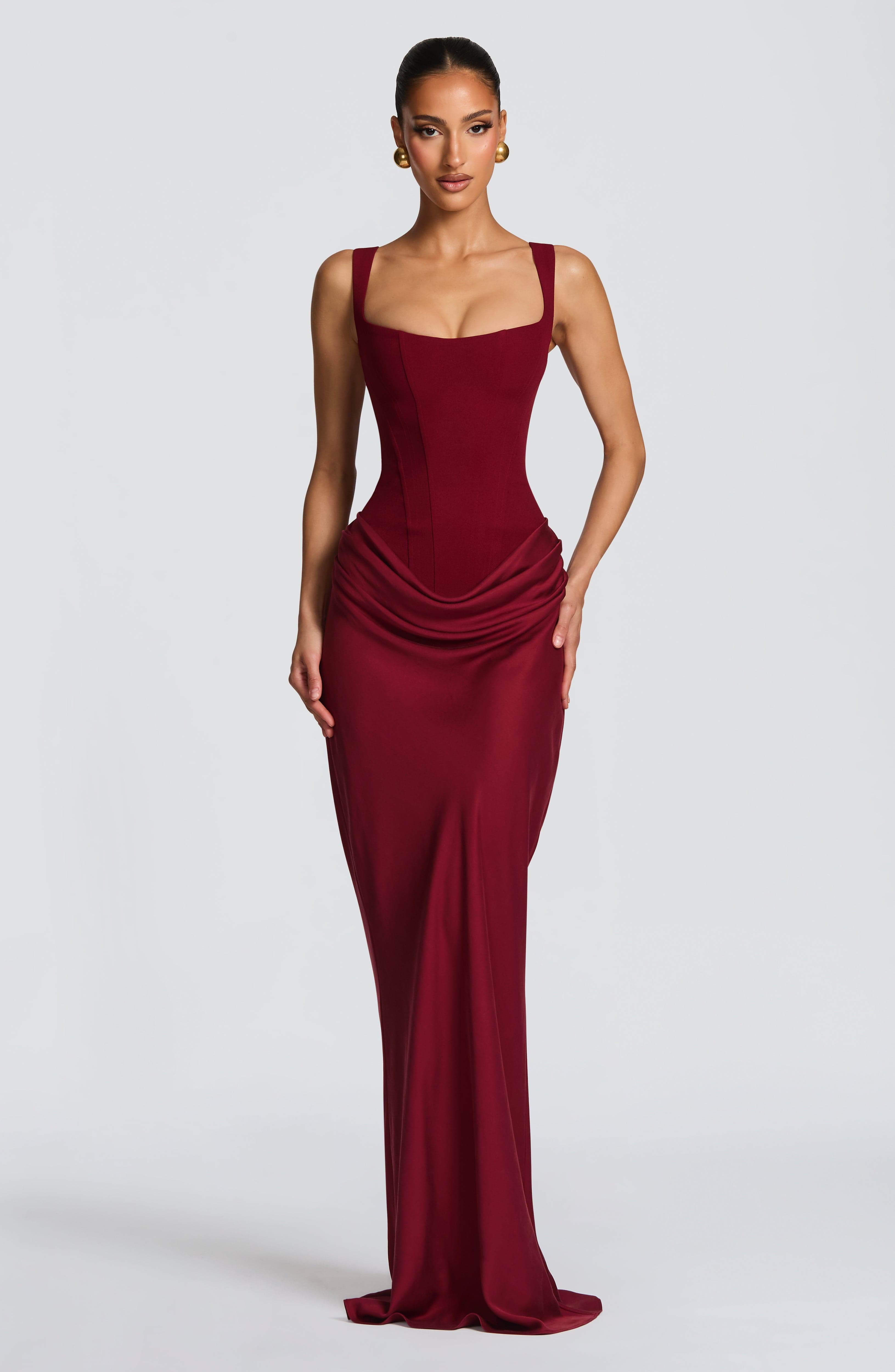 Women's corset-bodice maxi wedding guest dress