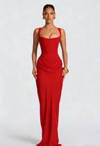 Women's corset-bodice maxi wedding guest dress