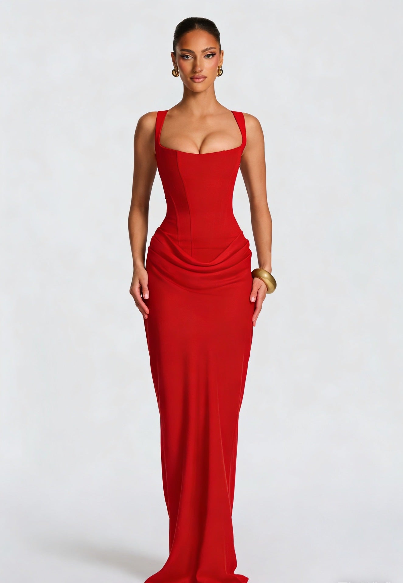 Women's corset-bodice maxi wedding guest dress