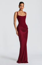 Women's corset-bodice maxi wedding guest dress