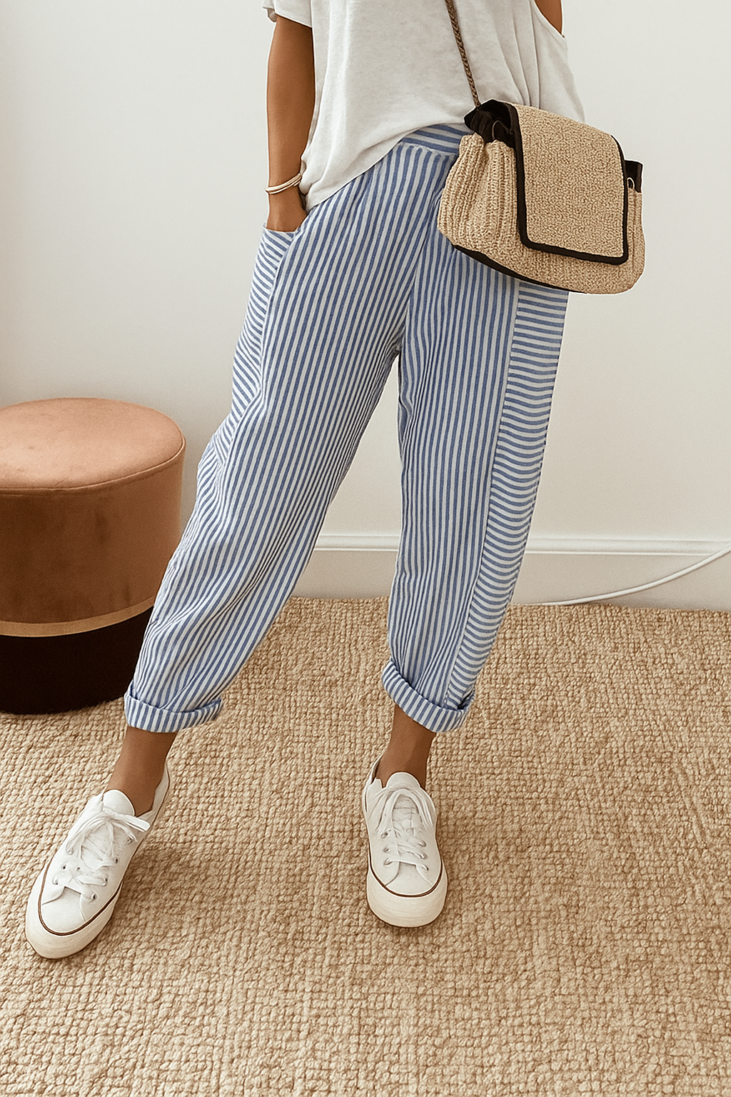 Women's cropped striped summer trousers