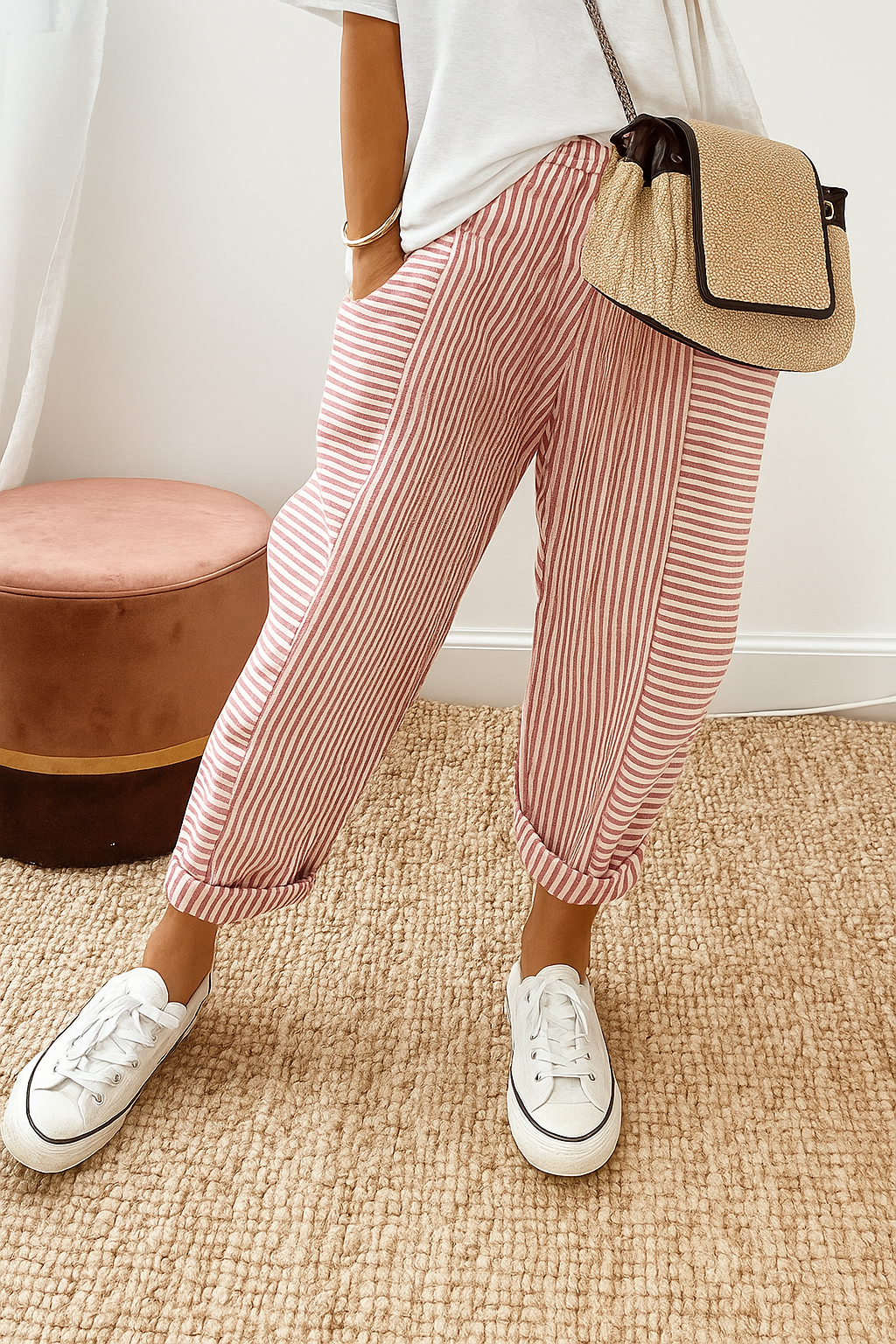 Women's cropped striped summer trousers
