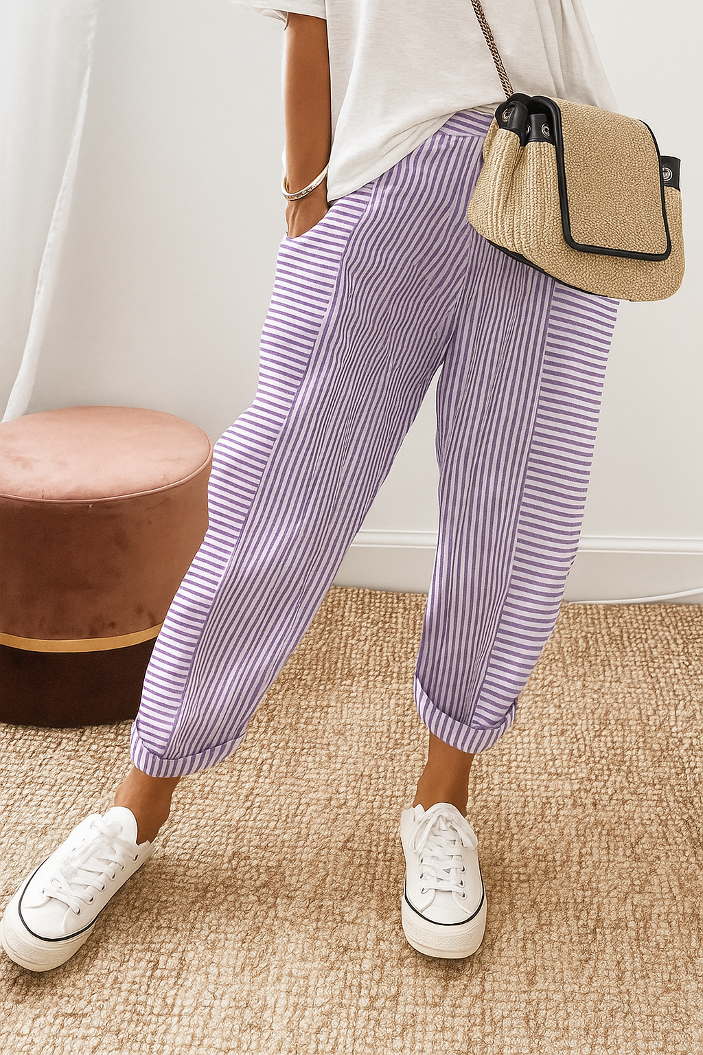 Women's cropped striped summer trousers
