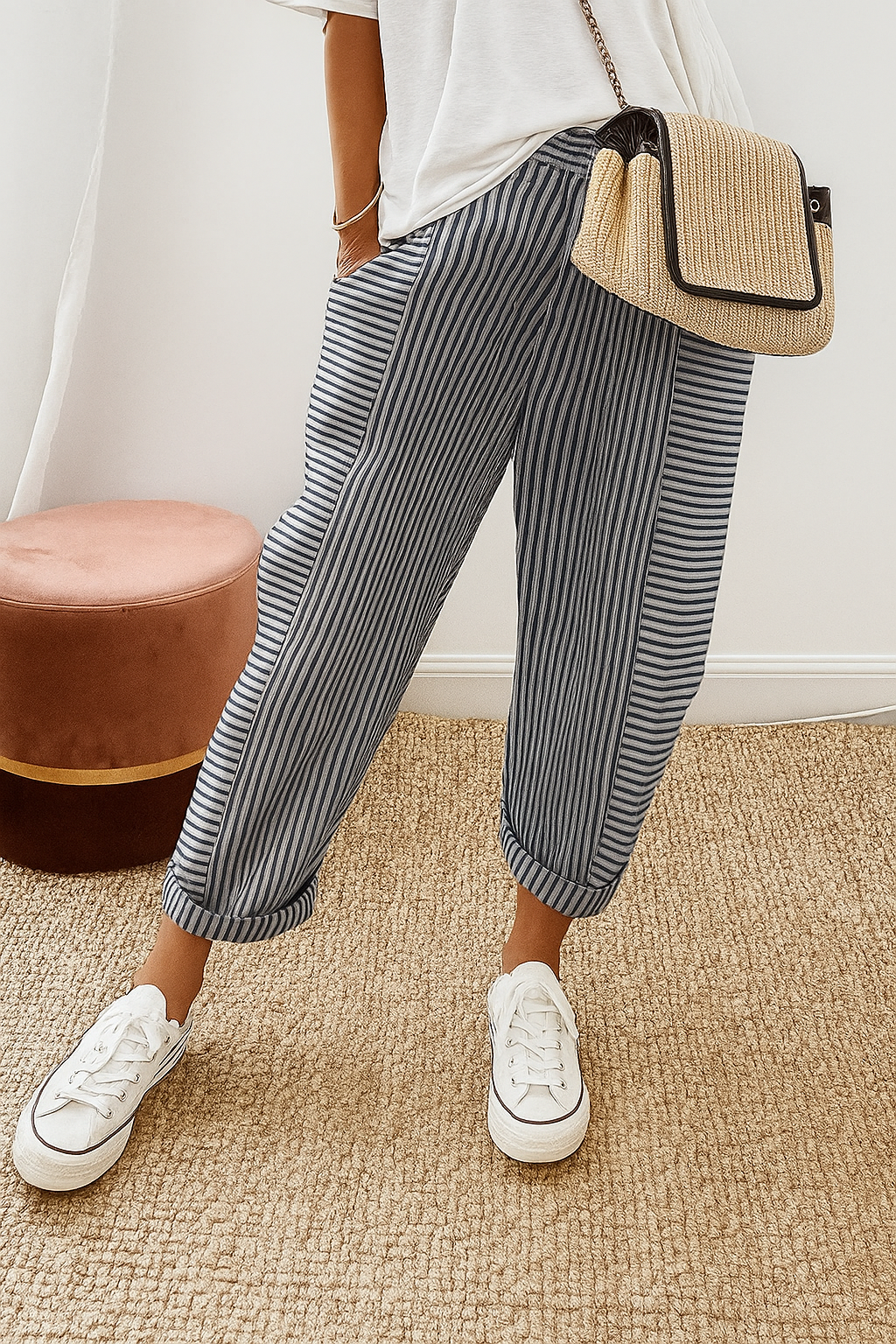 Women's cropped striped summer trousers