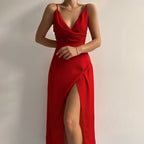 Women's draped v-neck maxi cocktail dress