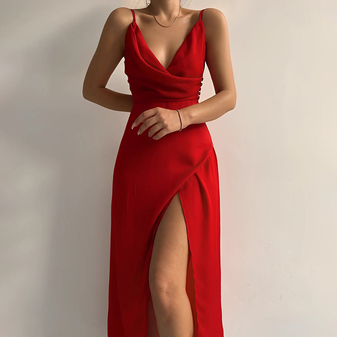 Women's draped v-neck maxi cocktail dress