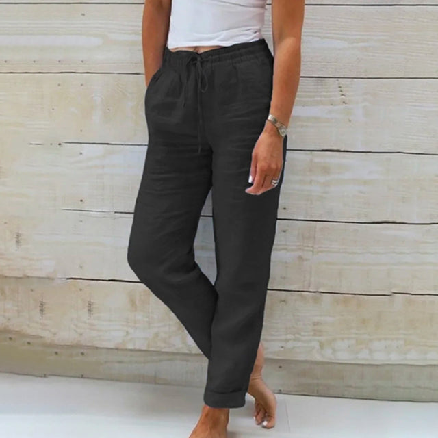 Women's drawstring straight leg summer trousers