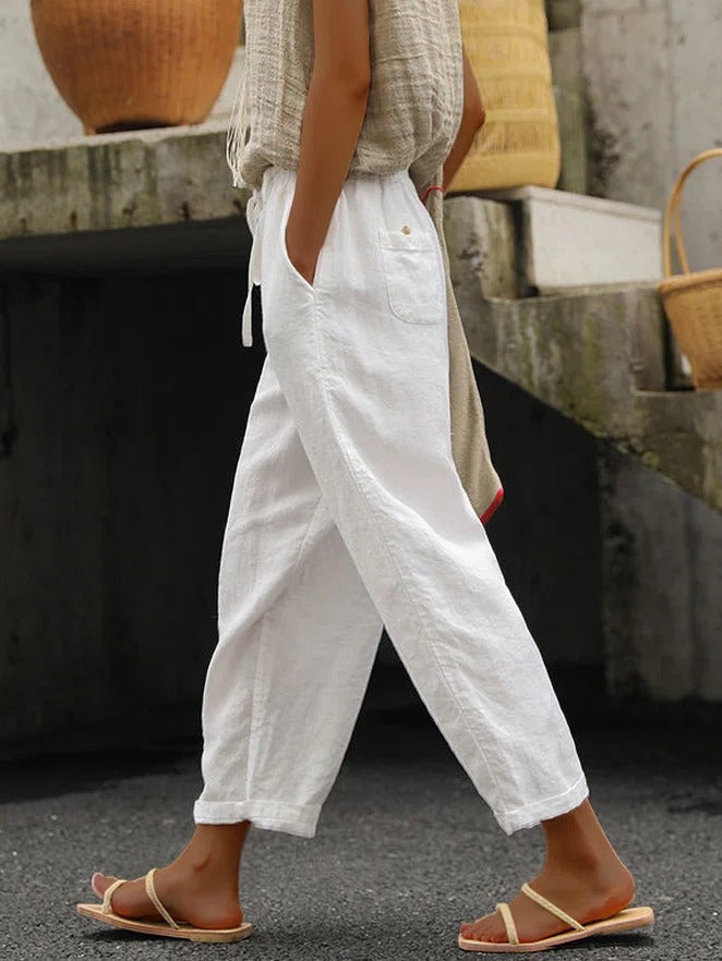 Women's drawstring wide-leg casual trousers