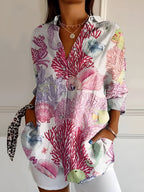 Women's floral print button-front blouse