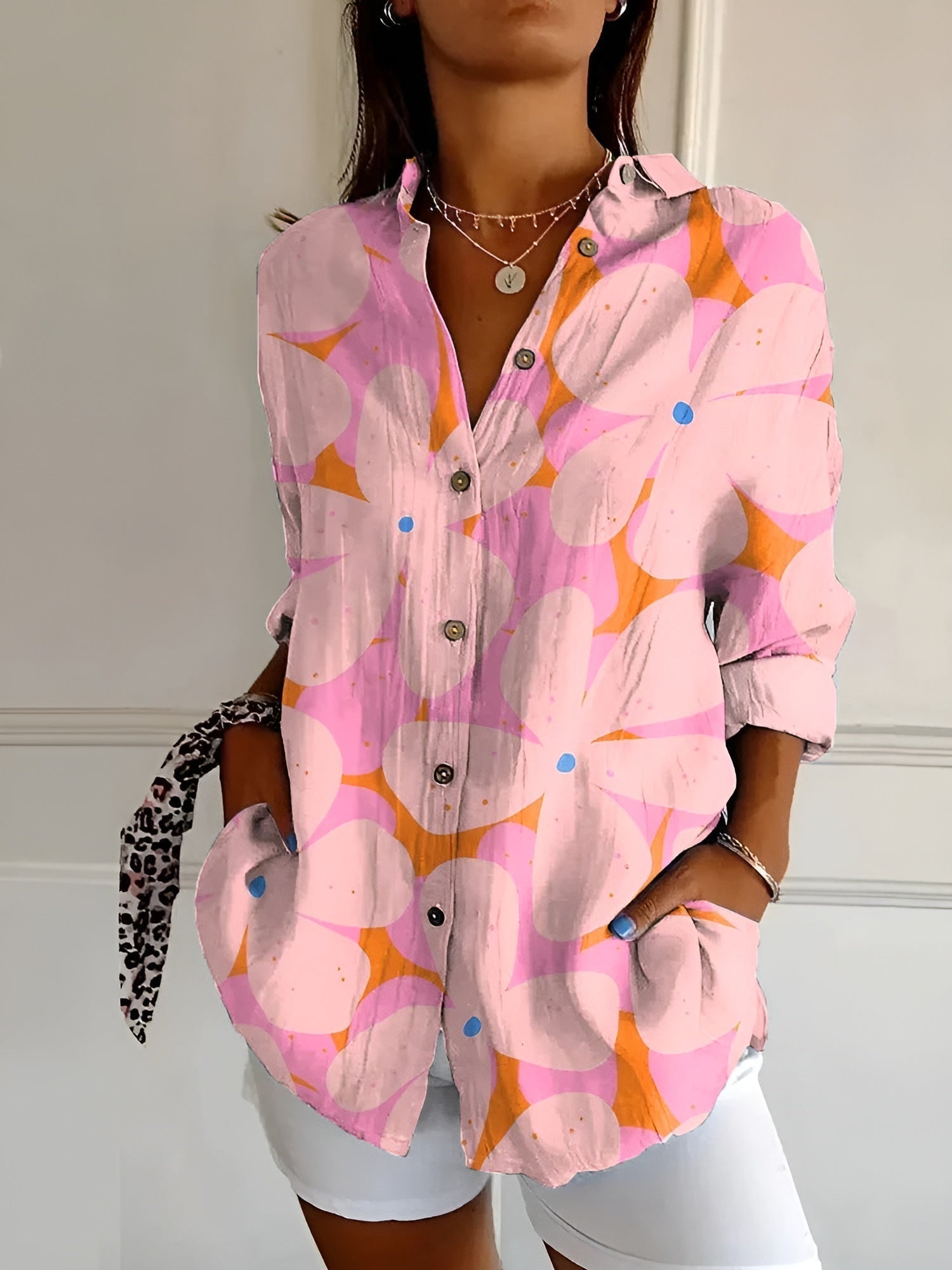 Women's floral print button-front blouse