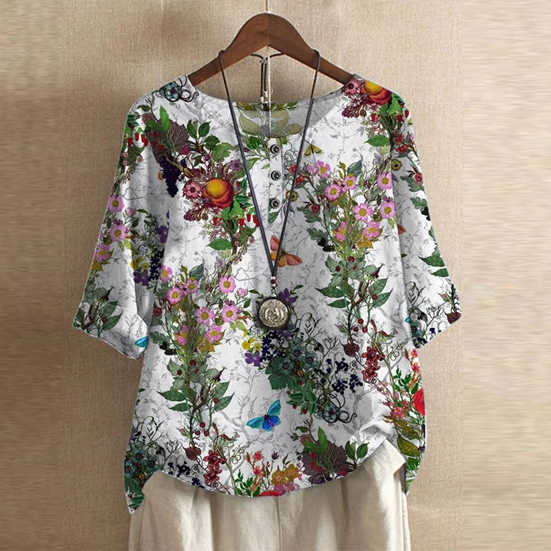 Women's floral print button-front weekend blouse