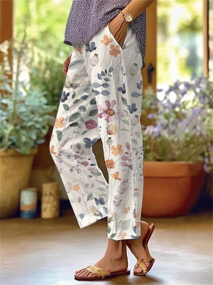 Women's floral print cropped summer trousers
