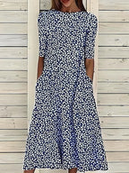 Women's floral print short sleeve midi dress