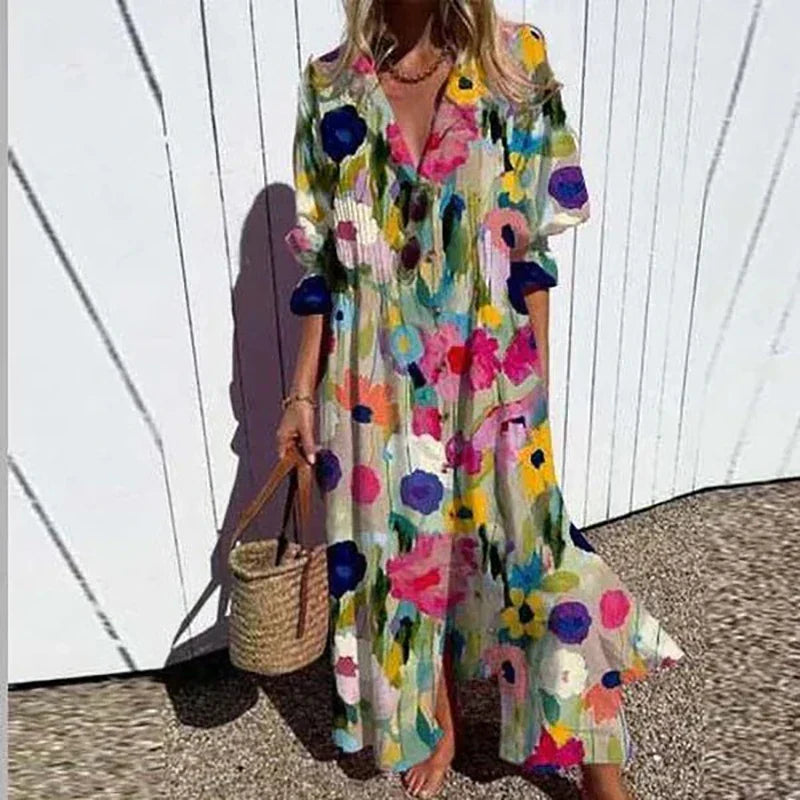 Women's floral print v-neck maxi summer dress