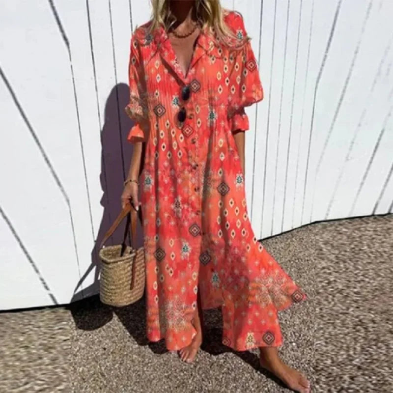 Women's floral print v-neck maxi summer dress