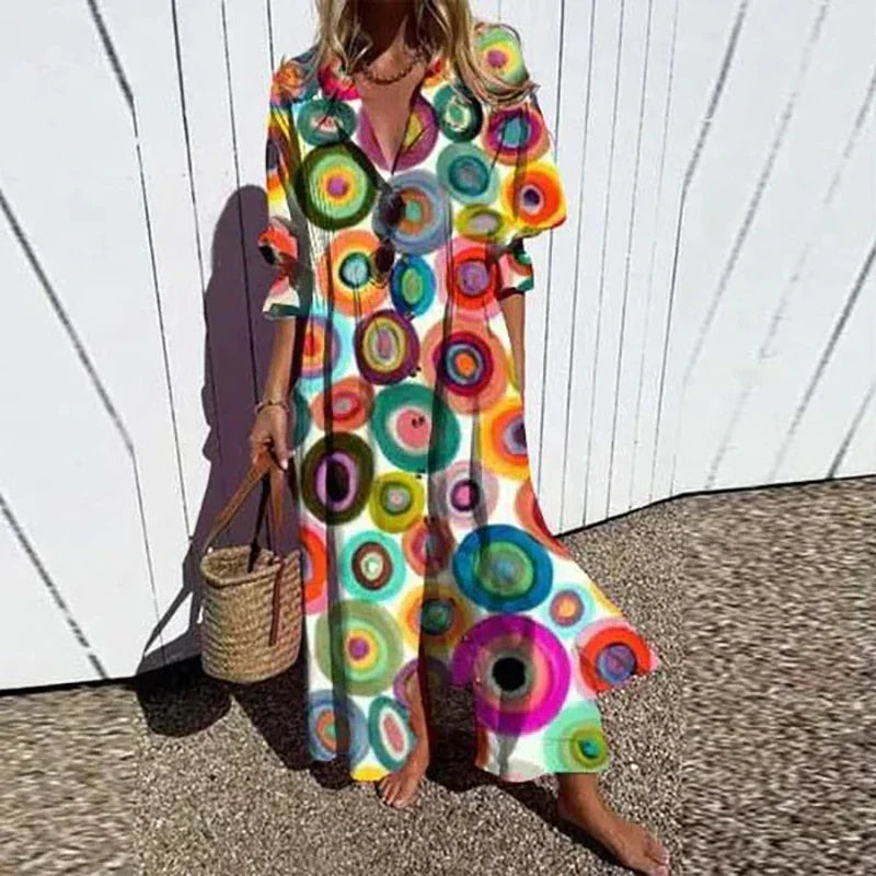 Women's floral print v-neck maxi summer dress