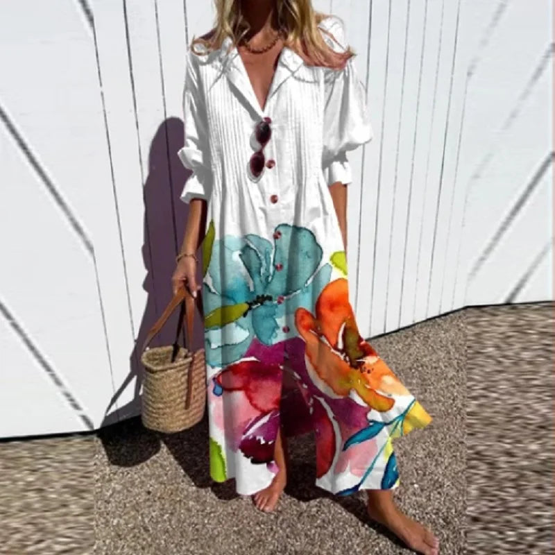 Women's floral print v-neck maxi summer dress