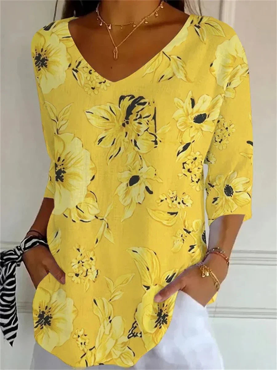 Women's floral print v-neck summer blouse