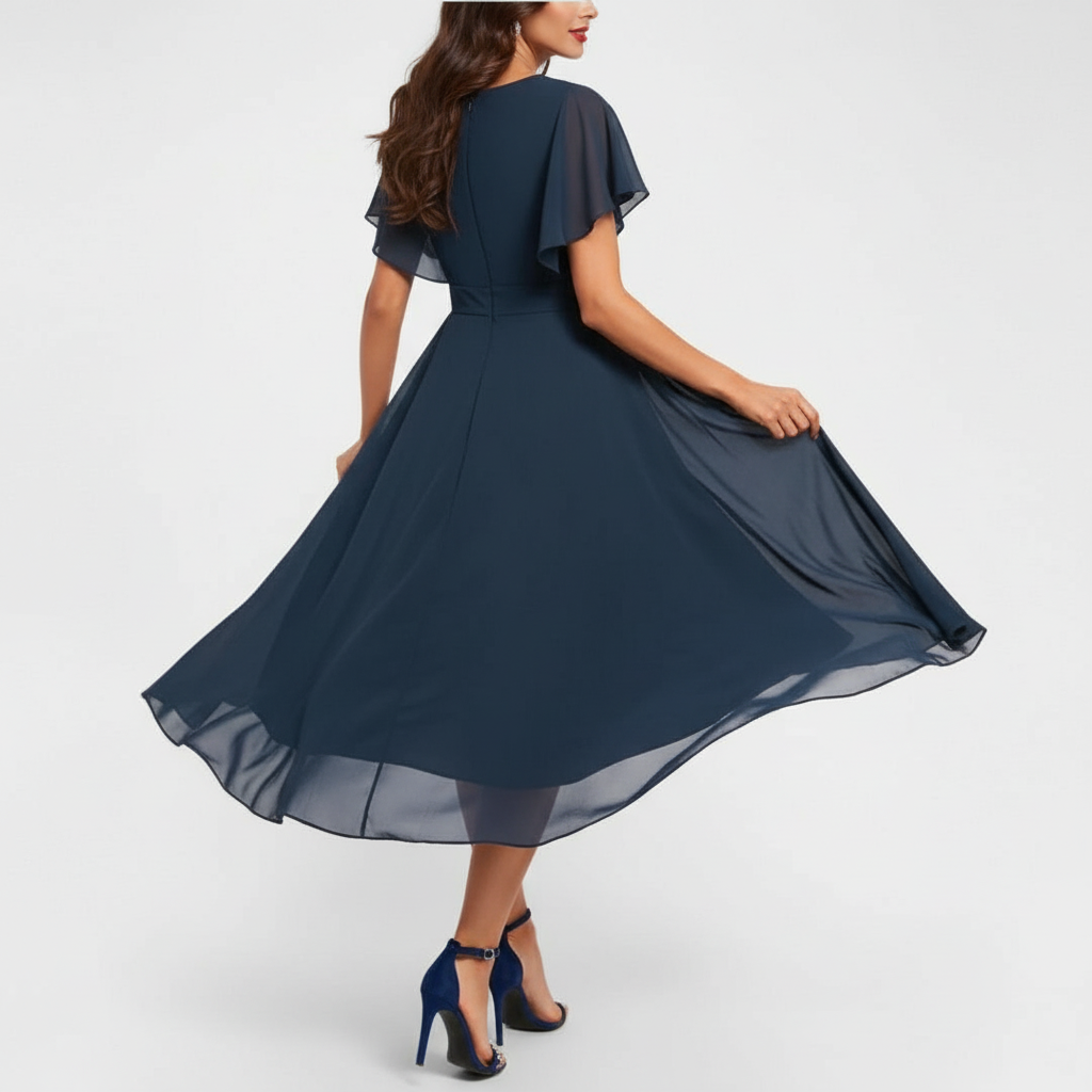 Women's flutter sleeve v-neck wedding guest dress