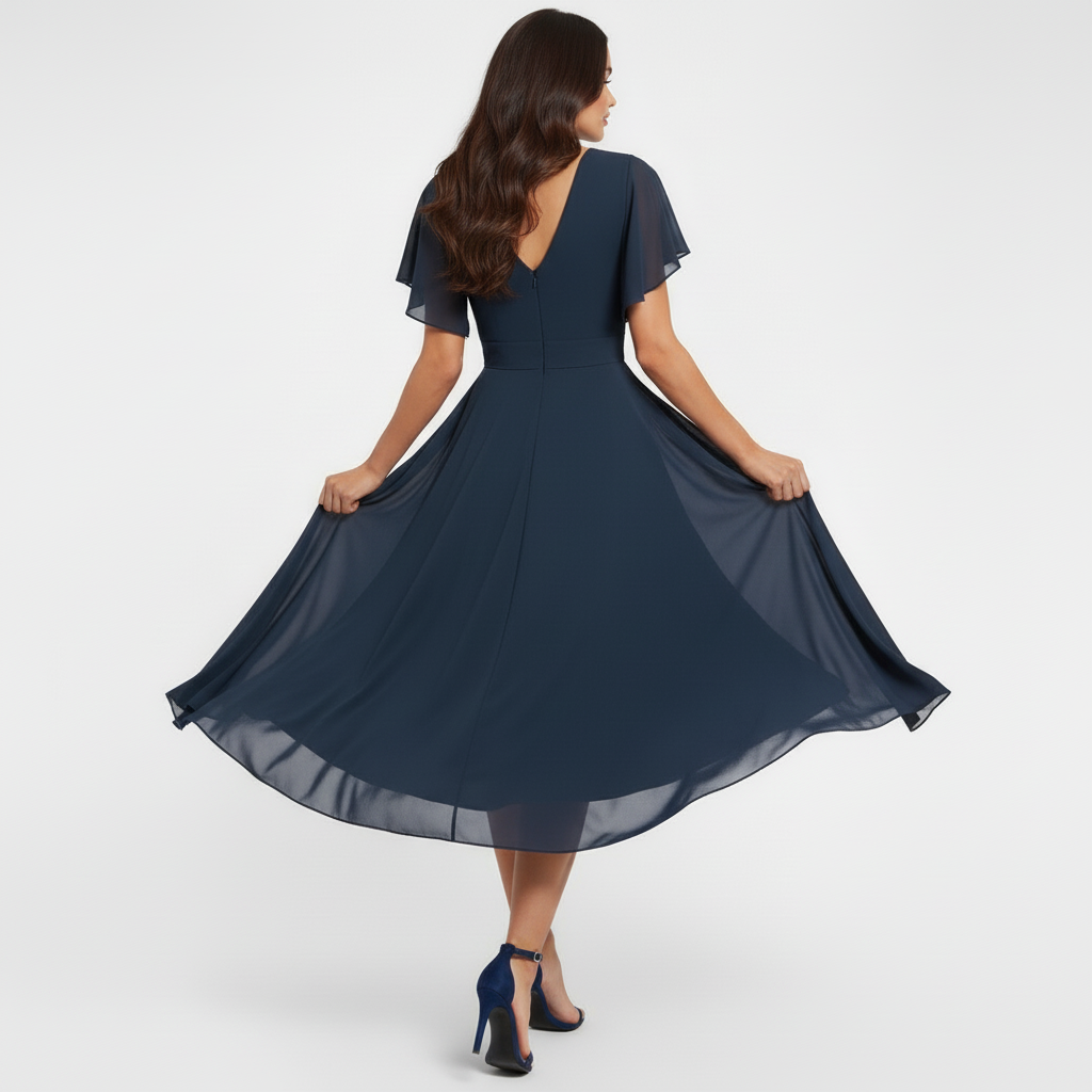 Women's flutter sleeve v-neck wedding guest dress