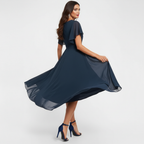 Women's flutter sleeve v-neck wedding guest dress
